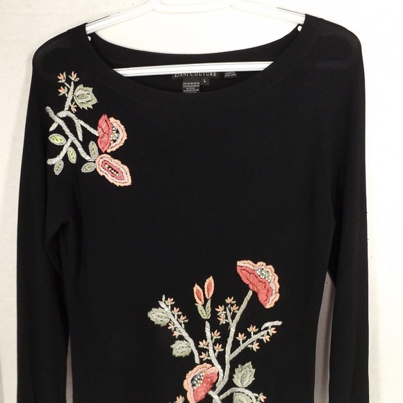 Ziani Couture Rayon/Nylon Top W Flora Embroidery L - Picture 3 of 7